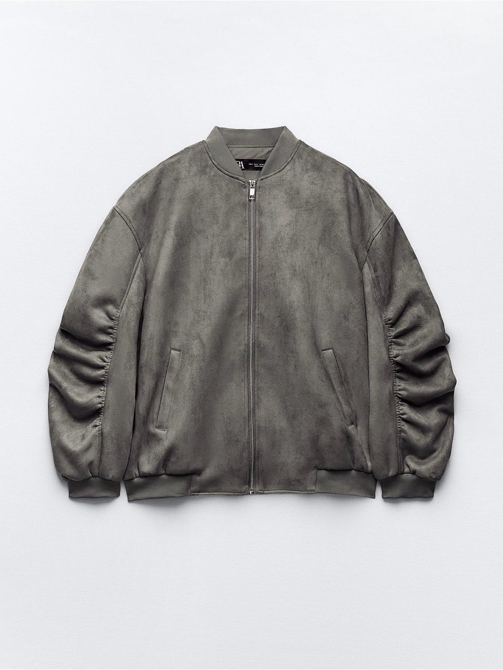 Zara Oversized Gray Suede Bomber Jacket